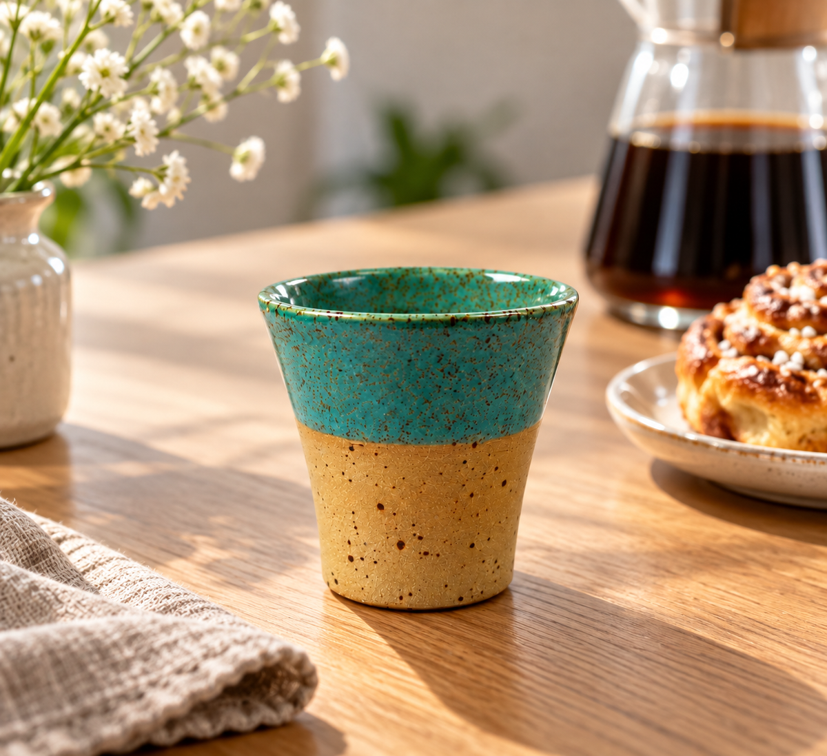 ancoros Design Tasse Grün/Natur – handgetöpfertes Steinzeug – 120 ml