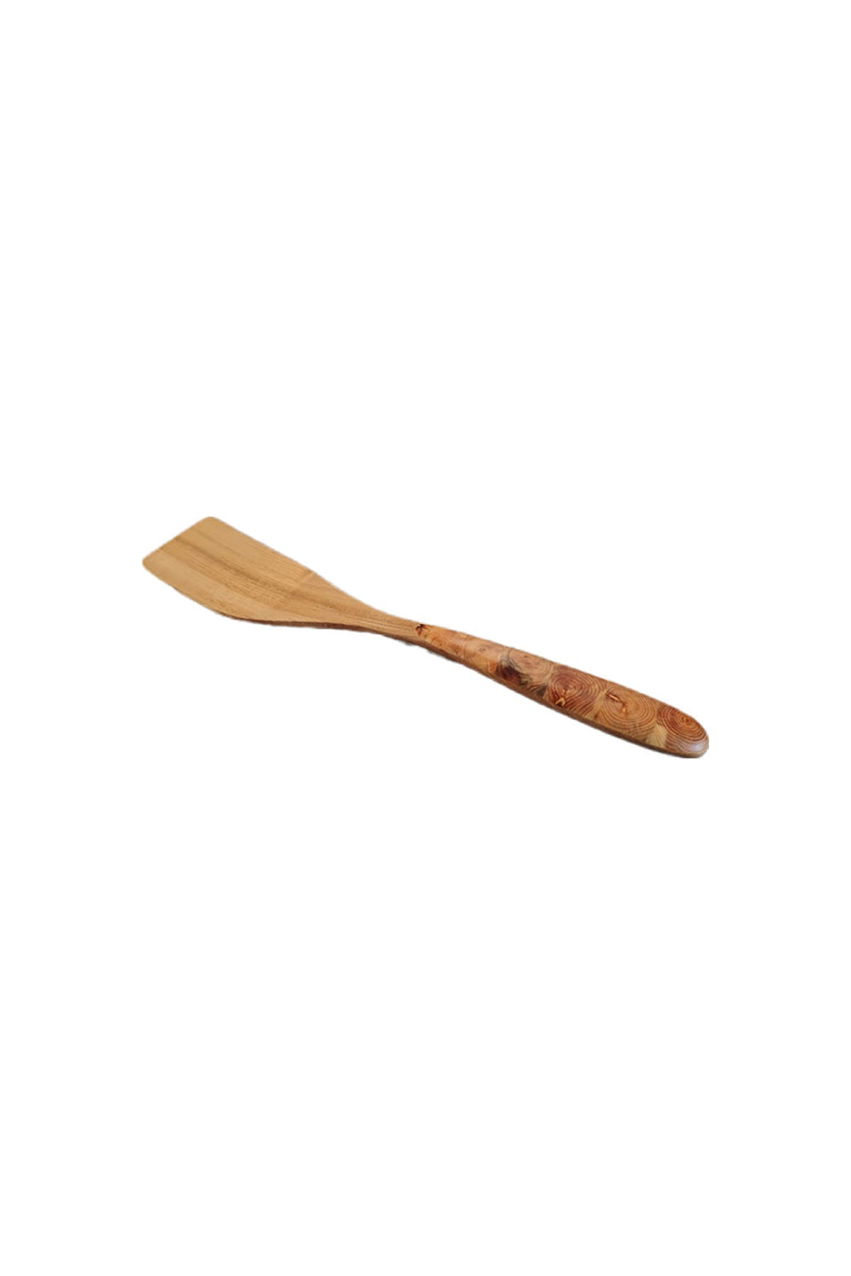 Pfannenwender aus Erlenholz und Wacholder mit Intarsien | 32 x 6.5 cm