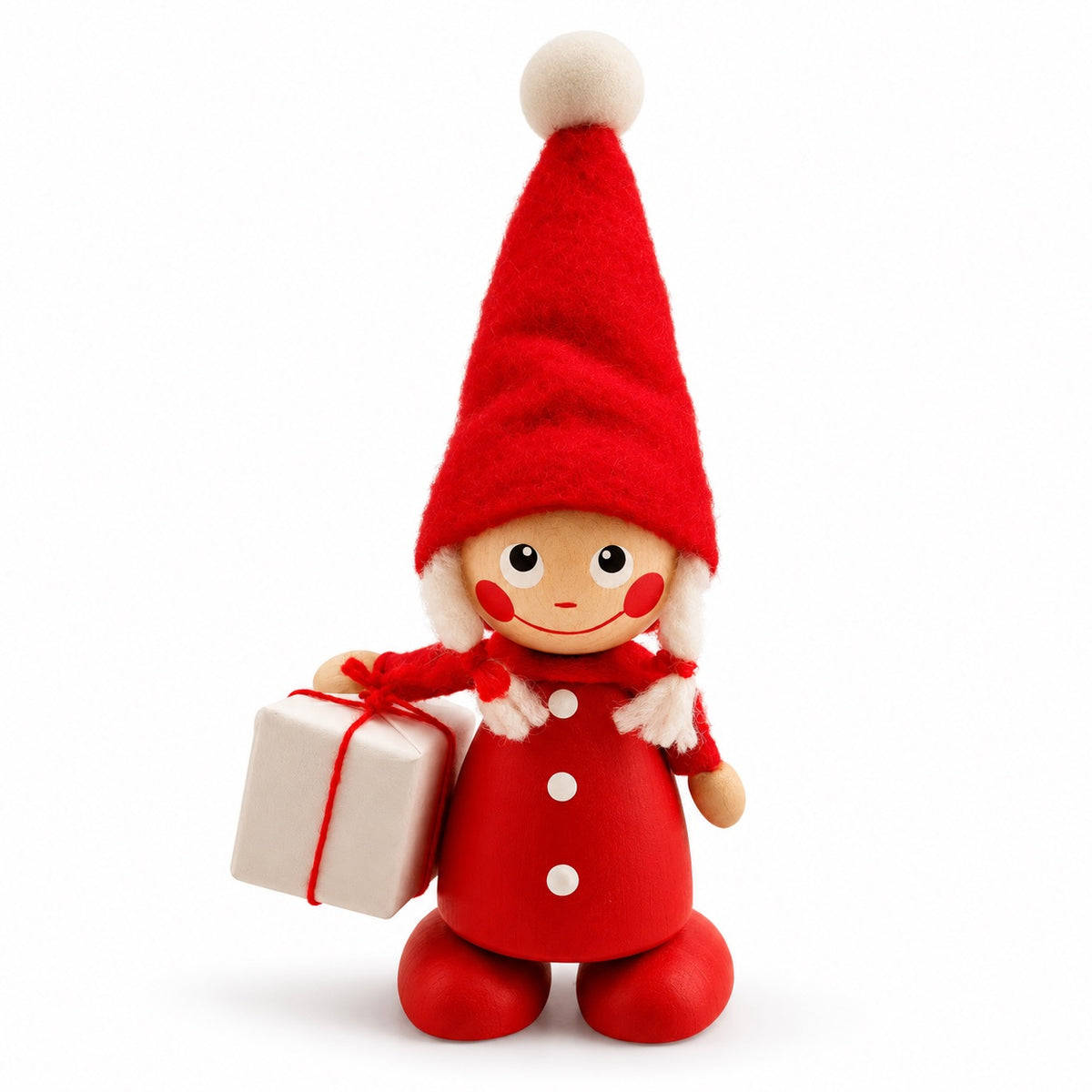 Schwedische Weihnachtsfigur „Tomteflicka“ – Rot, 13 cm