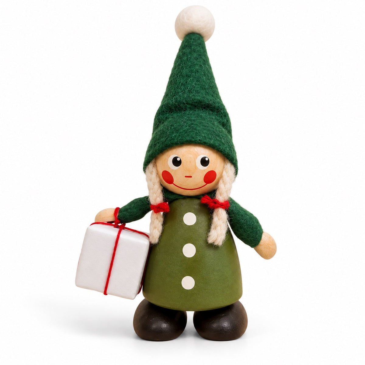 Schwedische Weihnachtsfigur „Tomteflicka“ – Grün, 13 cm