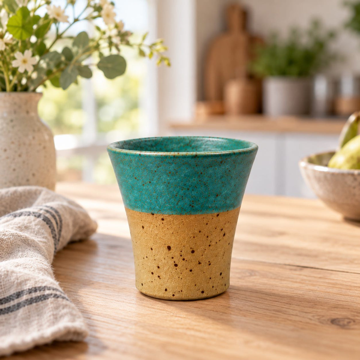 ancoros Design Tasse Grün/Natur – handgetöpfertes Steinzeug – 120 ml