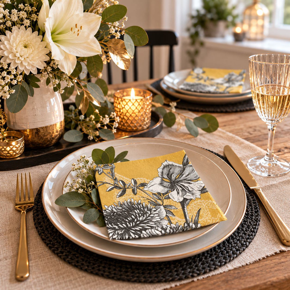 IHR Servietten „Fleur Gold“ – 25 × 25 cm