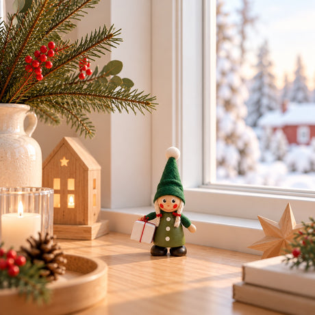 Schwedische Weihnachtsfigur „Tomteflicka“ – Grün, 13 cm